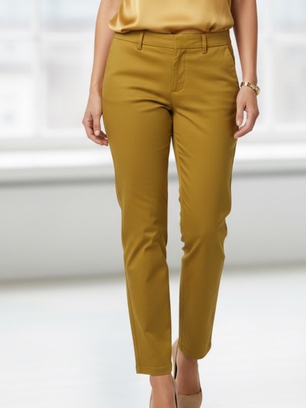 Boden Straight Leg Chino Ankle Pants Mustard Green Size 2R